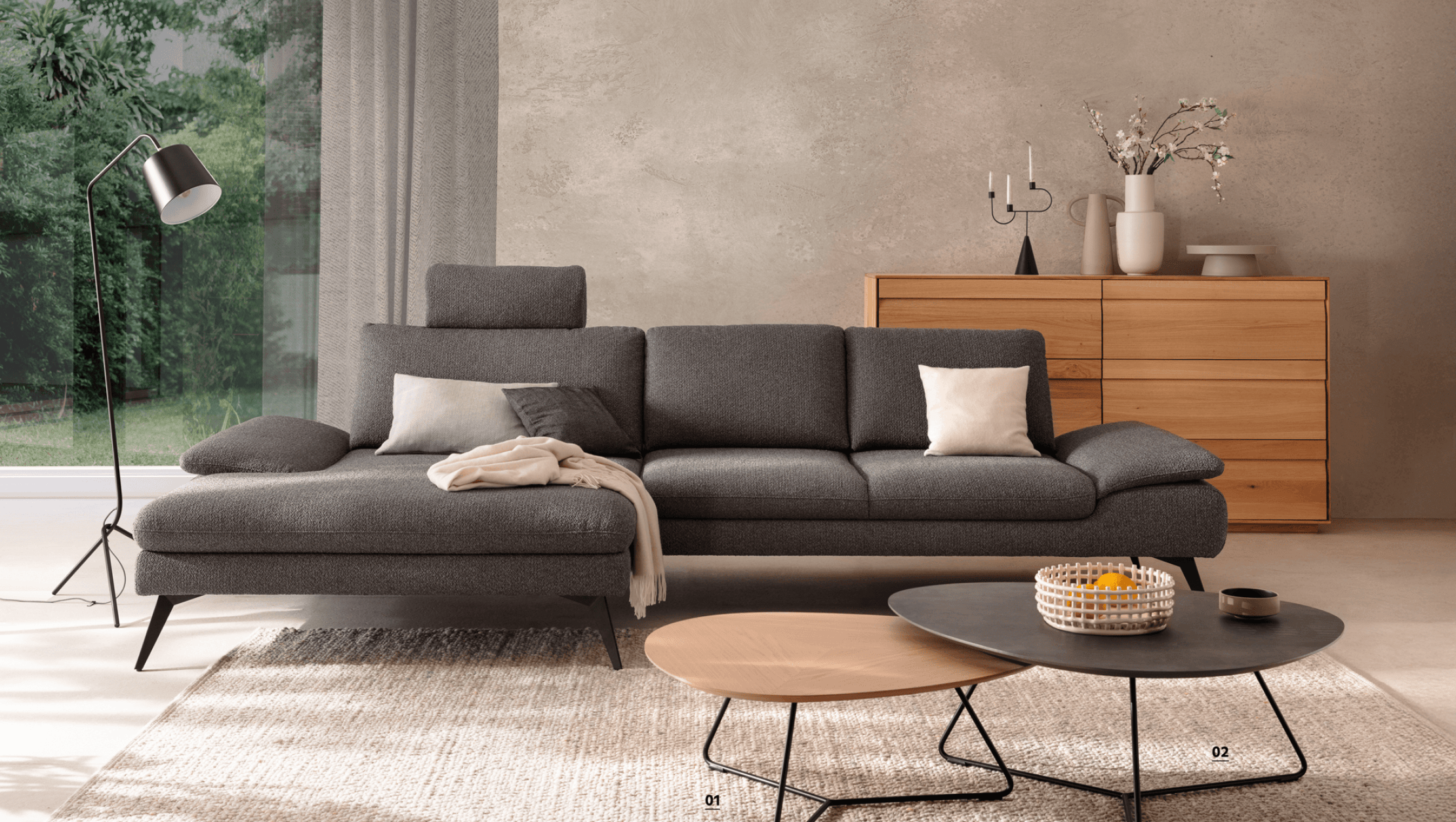 24 co sofa ecke longchair collina stoff grau sidebord due viso 3 eiche tisch fano m 1 3816 24 fein korr 253030 020 021 korr